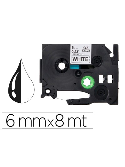 Cinta q-connect tze-211 blanco-negro 6mm longitud 8 mt