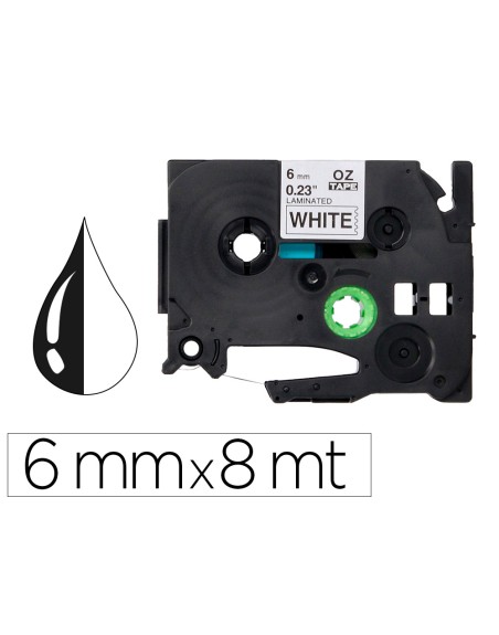 Cinta q-connect tze-211 blanco-negro 6mm longitud 8 mt