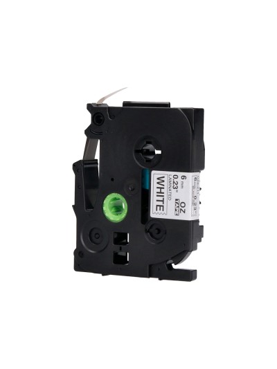 Cinta q-connect tze-211 blanco-negro 6mm longitud 8 mt