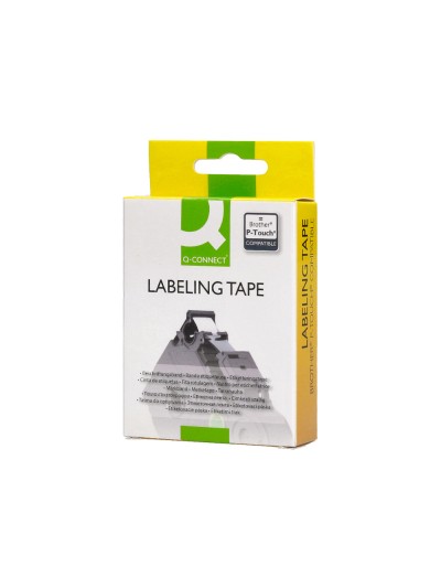 Cinta q-connect tze-211 blanco-negro 6mm longitud 8 mt