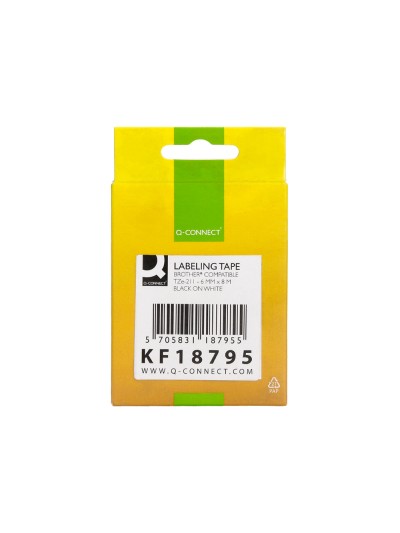 Cinta q-connect tze-211 blanco-negro 6mm longitud 8 mt