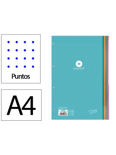 Recambio antartik a4 100 hojas 90g/m2 puntos 4 taladros bandas de 5 colores