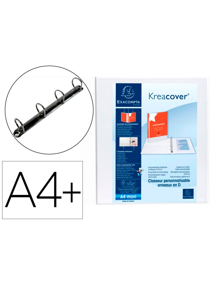 Carpeta exacompta canguro 4 anillas 40 mm din a4+ carton forrado polipropileno personalizable 3 bolsillos Carpeta exacompta canguro 4 anillas 40 mm din a4+ carton forrado polipropileno personalizable 3 bolsillos