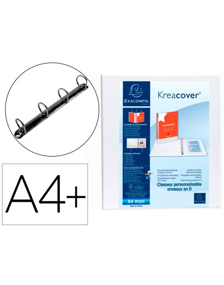 Carpeta exacompta canguro 4 anillas 40 mm din a4+ carton forrado polipropileno personalizable 3 bolsillos
