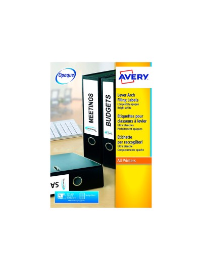 Etiqueta adhesiva avery permanente blanca 38x192 mm para lomo archivador laser caja de 175 unidades