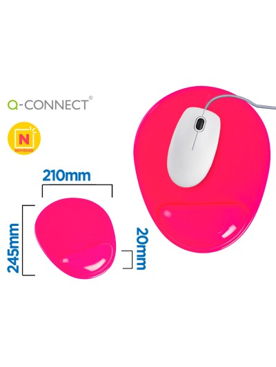 Alfombrilla para raton q-connect reposamuñecas de gel pvc color rosa 210x245x20 mm
