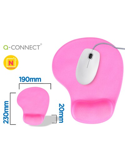Alfombrilla para raton q-connect reposamuñecas de gel color rosa 190x230x20 mm