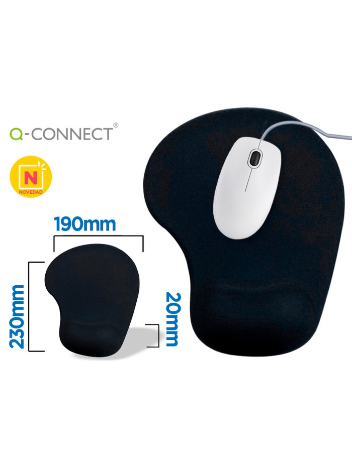 Alfombrilla para raton q-connect reposamuñecas de gel color negro 190x230x20 mm Alfombrilla para raton q-connect reposamuñecas de gel color negro 190x230x20 mm