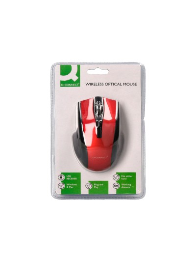 Raton q-connect optico inalambrico 1000 dpi receptor usb 2,4 ghz rojo