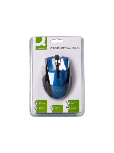 Raton q-connect optico inalambrico 1000 dpi receptor usb 2,4 ghz azul