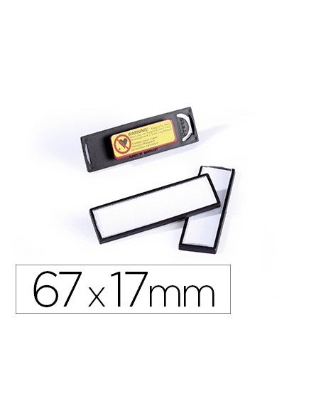 Identificador portanombre durable pvc antiarañazos con iman y efecto lupa color negro 67x17 mm