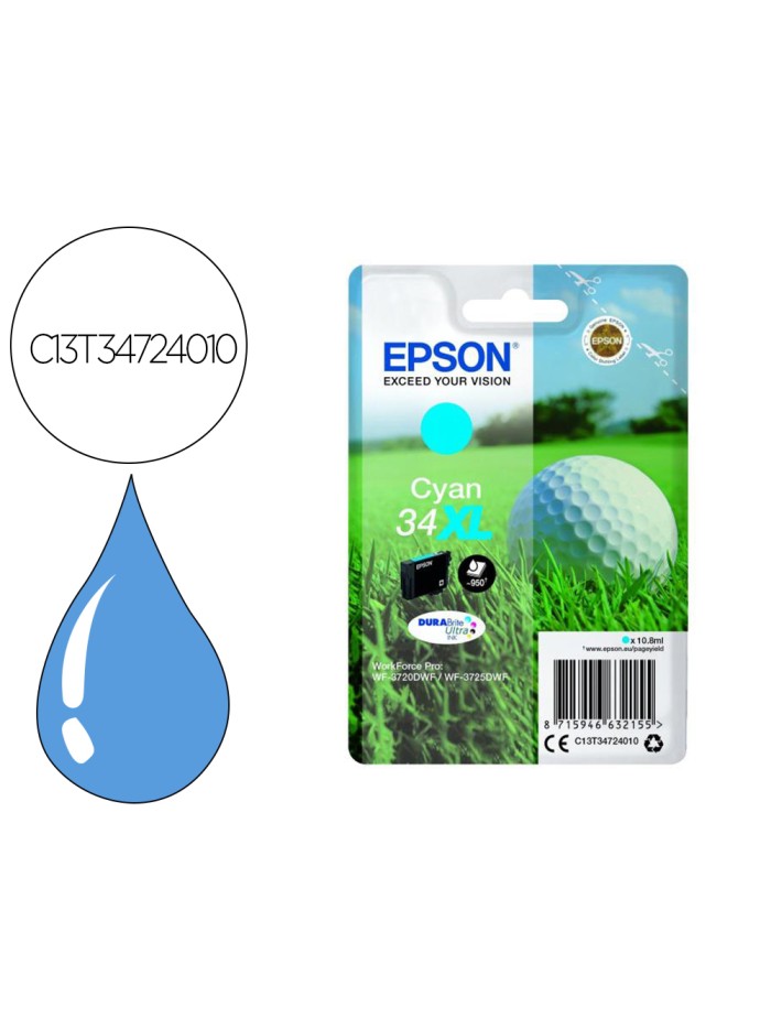 Ink-jet epson work force pro wf-3720dwf/3725dwf cian 34xl durabrite ultra ink 950 paginas Ink-jet epson work force pro wf-3720dwf/3725dwf cian 34xl durabrite ultra ink 950 paginas