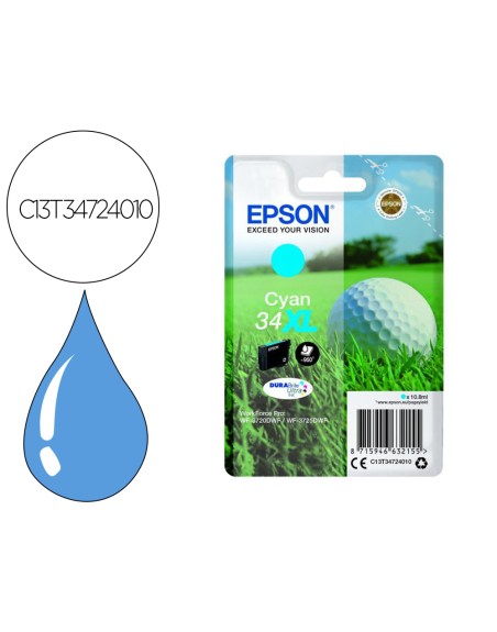 Ink-jet epson work force pro wf-3720dwf/3725dwf cian 34xl durabrite ultra ink 950 paginas