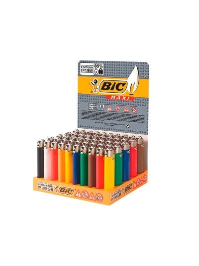 Encendedor bic maxi j26 expositor de 50 unidades colores surtidos