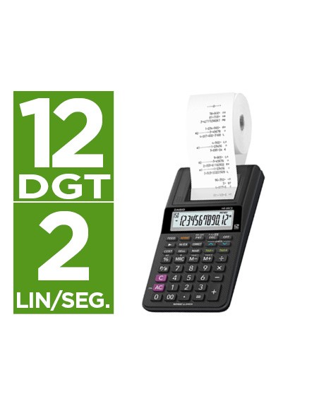 Calculadora casio impresora pantalla lc papel 58mm hr-8rce12 digitos ac/dc pilas color negro