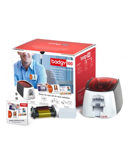 Impresora de tarjeta badgy 100 incluye cinta 50 tarjetas y programa edicion badge studio