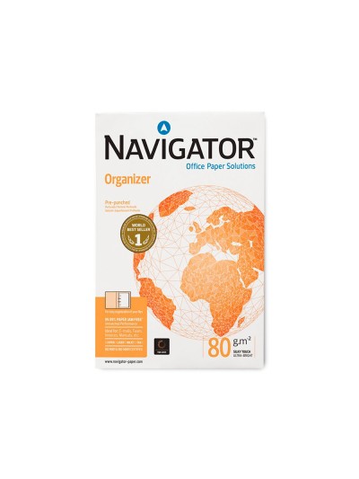 Papel fotocopiadora navigator din a4 80 gramos 2 taladros papel multiuso ink-jet y laser paquete de 500 hojas