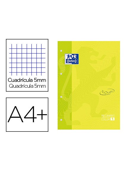 Recambio color 1 oxford din a4+ 80 hojas 90 gr cuadricula 5 mm tapa blanda 4 taladros lima touch