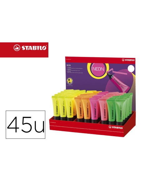 Rotulador stabilo fluorescente 72 neon expositor de 45 unidades colores surtidos