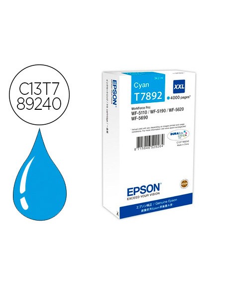 Ink-jet epson t7892xxl wf-5110 / 5190 / 5620 / 5690 cian alta capacidad