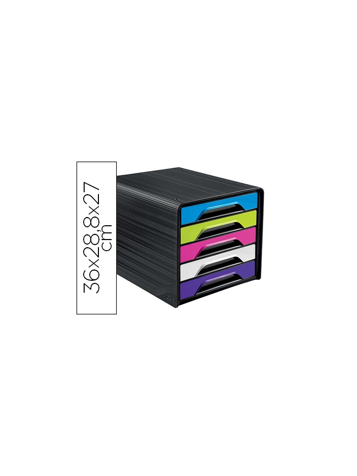 Fichero cajones de sobremesa cep 5 cajones negro/multicolor flashy 360x288x270 mm Fichero cajones de sobremesa cep 5 cajones negro/multicolor flashy 360x288x270 mm