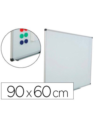 Pizarra blanca rocada acero vitrificado magnetico marco aluminio y cantoneras pvc 90x60 cm incluye bandeja para