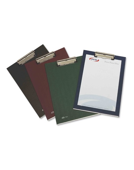 Portanotas pardo carton forrado pvc folio con pinza metalica azul