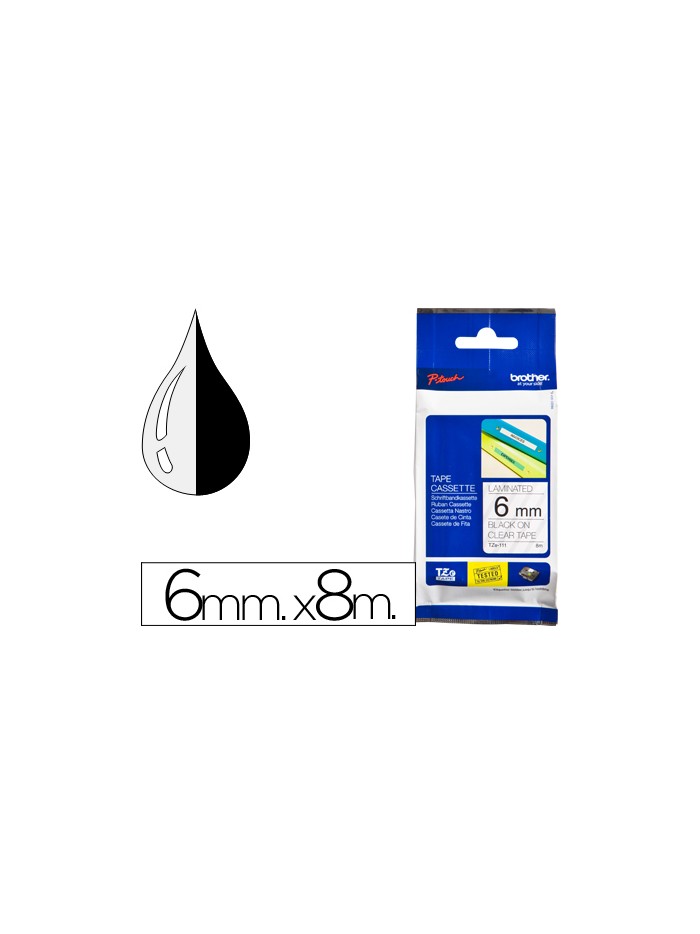 Cinta brother tze111 transparente-negro 6mm longitud 8 mt Cinta brother tze111 transparente-negro 6mm longitud 8 mt