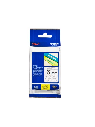 Cinta brother tze111 transparente-negro 6mm longitud 8 mt