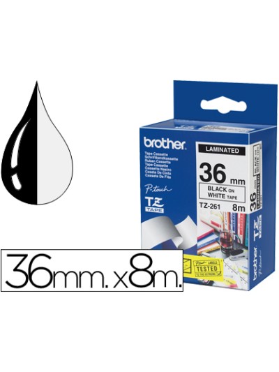 Cinta brother tze261 blanco-negro 36mm longitud 8 mt