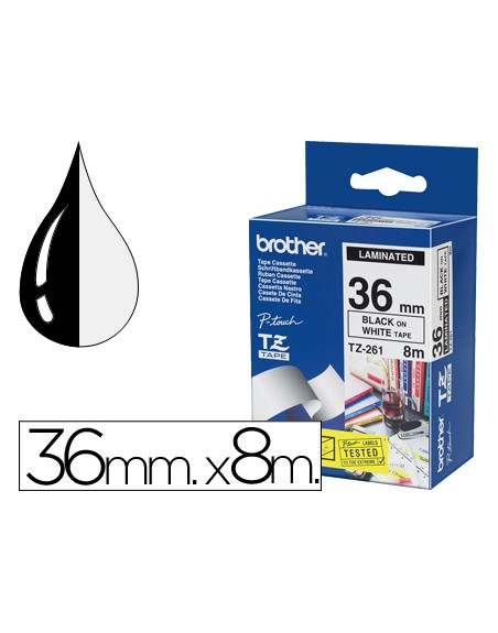 Cinta brother tze261 blanco-negro 36mm longitud 8 mt
