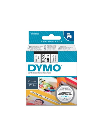 Cinta dymo negro-blanco 6mm x 7mt d1