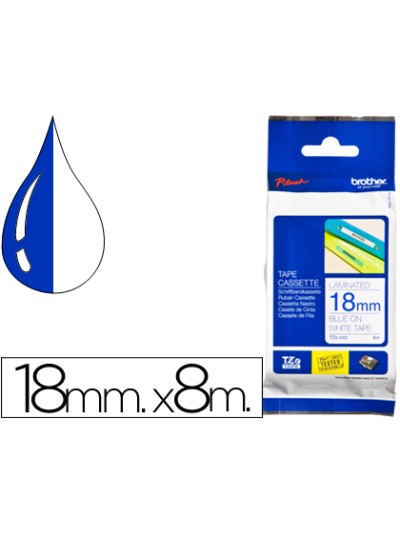 Cinta brother tze243 laminada azul-blanco 18 mm 8mts