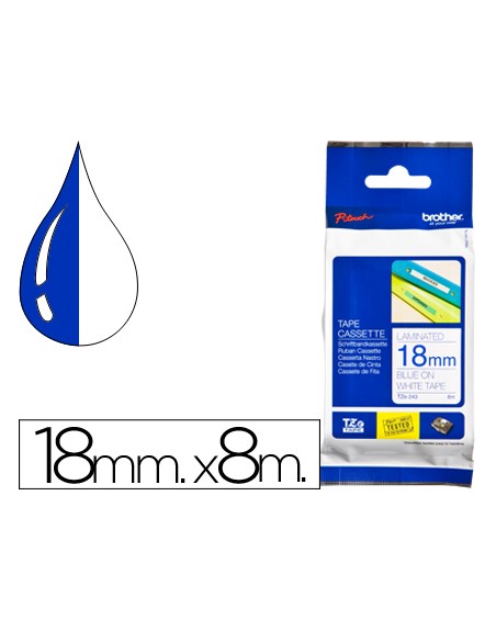 Cinta brother tze243 laminada azul-blanco 18 mm 8mts
