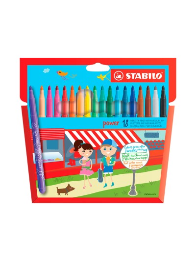 Rotulador escolar stabilo powe r caja de 18 unidades colores surtidos