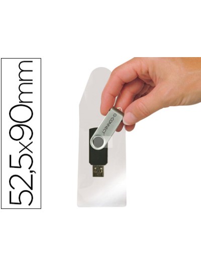 Funda autoadhesiva q-connect para memorias usb capacidad para 10 unidades 52,5x 90 mm