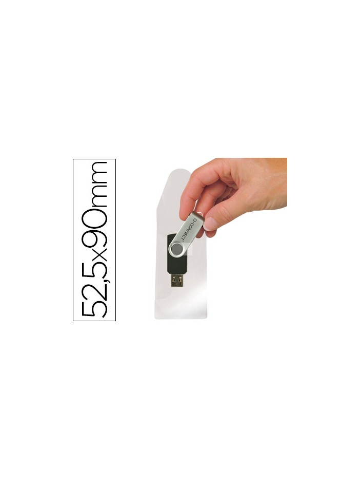 Funda autoadhesiva q-connect para memorias usb capacidad para 10 unidades 52,5x 90 mm Funda autoadhesiva q-connect para memorias usb capacidad para 10 unidades 52,5x 90 mm