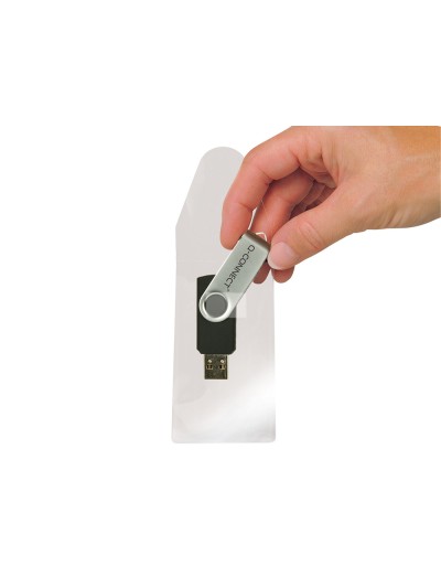 Funda autoadhesiva q-connect para memorias usb capacidad para 10 unidades 52,5x 90 mm