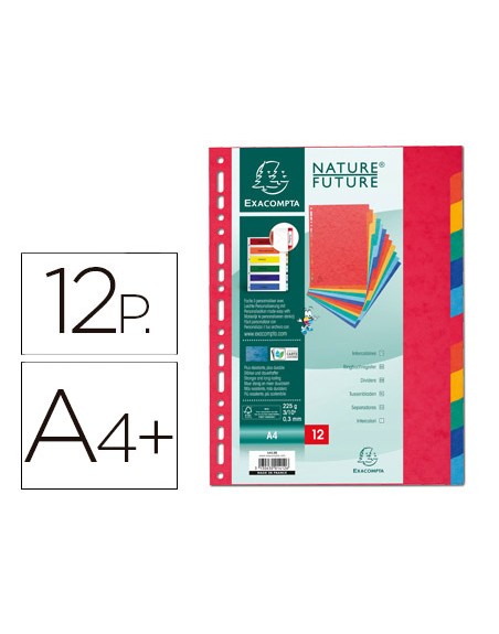 Separador exacompta cartulina simil prespan juego de 12 separadores din a4+ multitaladro colores vivos
