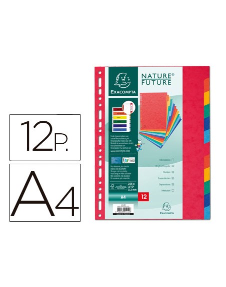 Separador exacompta cartulina simil prespan juego de 12 separadores din a4 multitaladro colores vivos