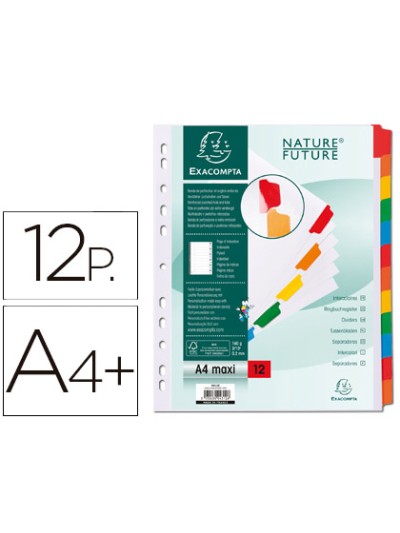 Separador exacompta cartulina juego de 12 separadores din a4+ multitaladro color blanco