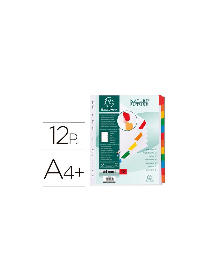 Separador exacompta cartulina juego de 12 separadores din a4+ multitaladro color blanco Separador exacompta cartulina juego de 12 separadores din a4+ multitaladro color blanco