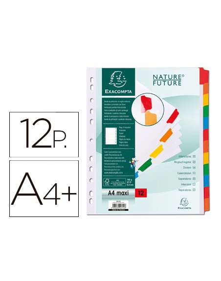 Separador exacompta cartulina juego de 12 separadores din a4+ multitaladro color blanco