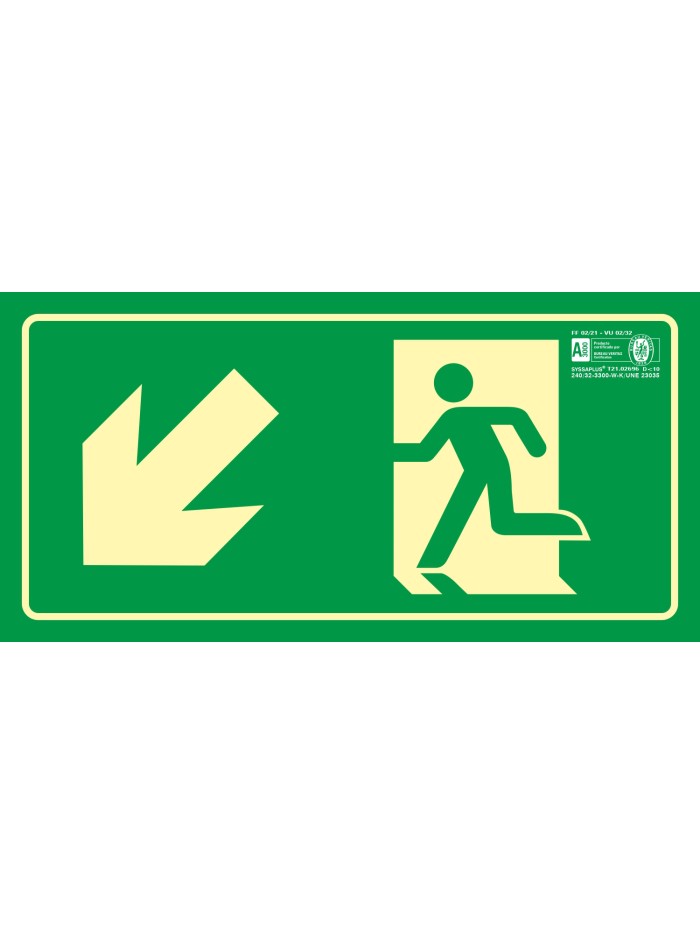 Pictograma syssa señal de salida emergencia izquierda escalera bajando en pvc fotoluminiscente 320x160 mm Pictograma syssa señal de salida emergencia izquierda escalera bajando en pvc fotoluminiscente 320x160 mm