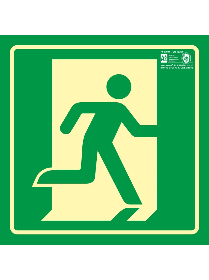 Pictograma syssa señal de salida de emergencia derecha en pvc fotoluminiscente 224x224 mm Pictograma syssa señal de salida de emergencia derecha en pvc fotoluminiscente 224x224 mm
