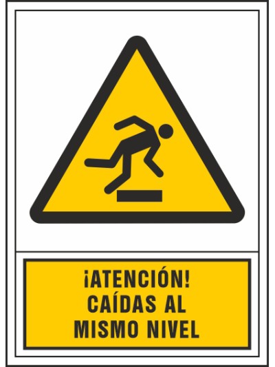 Pictograma syssa señal de advertencia atencion! caidas al mismo nivel en pvc 245x345 mm