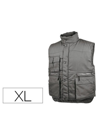 Chaleco deltaplus multibolsillos con cremallera cintura elastica protege riñones gris verde talla xl