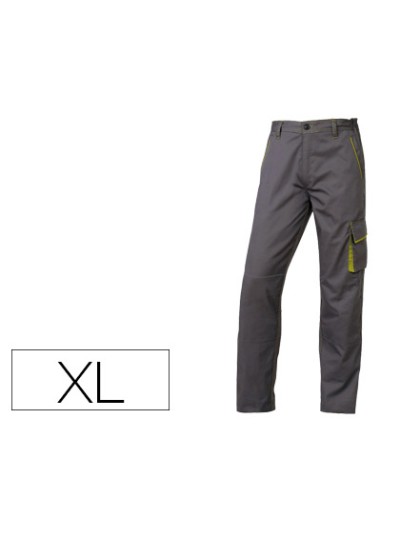 Pantalon de trabajo deltaplus cintura ajustable 5 bolsillos color gris verde talla xl