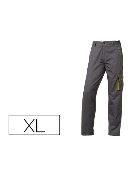 Pantalon de trabajo deltaplus cintura ajustable 5 bolsillos color gris verde talla xl