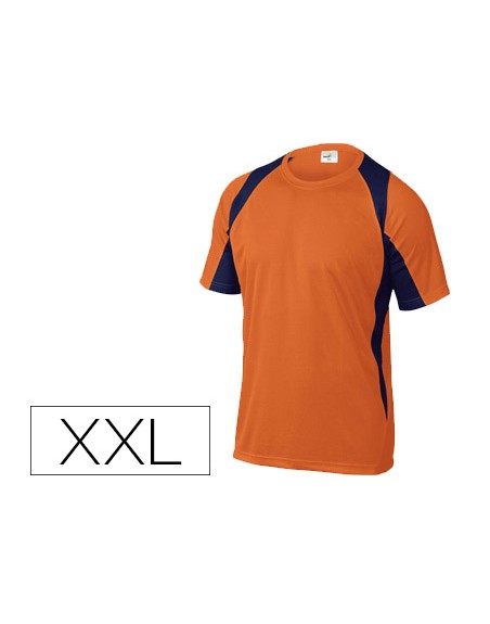Camiseta deltaplus poliester manga corta cuello redondo tratamiento secado rapido color naranja-marino talla